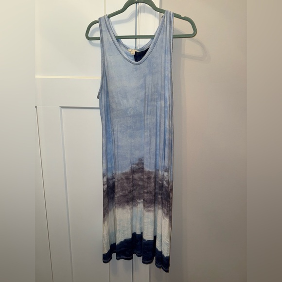 Elegant Blue and Gray Tie-Dye Midi Dress - Picture 1 of 3